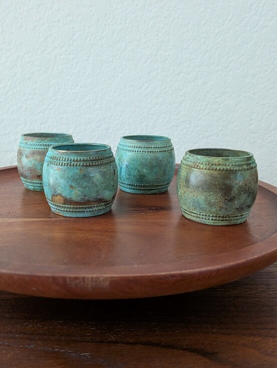 Vintage Brass Other - Set of 4 Painted Solid Brass Napkin Rings Vintage Turquoise